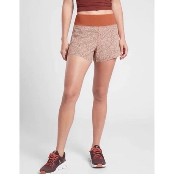 ATHLETA Run With It Printed 3.5” Shorts WOMENS XXS Micro Cheetah Rust Orange UT - Picture 2 of 15